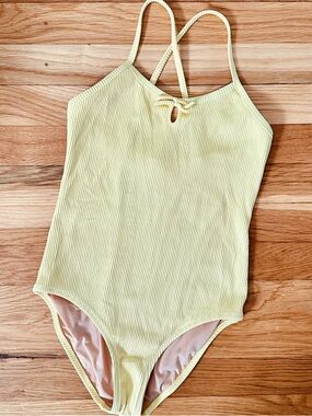Crewcuts Ribbed Lemon Yellow Kids One-Piece Swimsuit